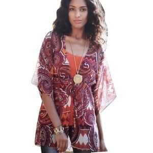 Cabi Epic Tunic Style 841 Tie Front Paisley Kimono sheer Cover Up Small